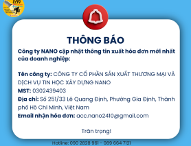 THÔNG BÁO THAY ĐỔI THÔNG TIN XUẤT HÓA ĐƠN CỦA CÔNG TY NANO